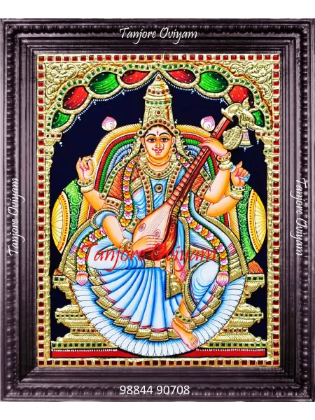 Hand-painted Saraswathi Tanjore Painting
